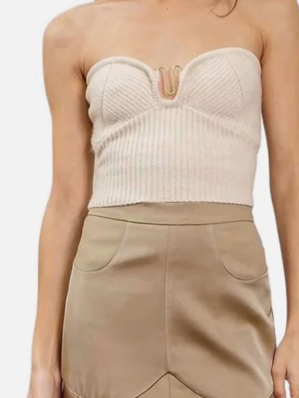Moon River Valerie Strapless Knit Bustier Top Cream Gold Hardware Size L